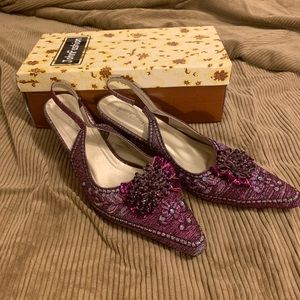 Purple sequin sling back pumps